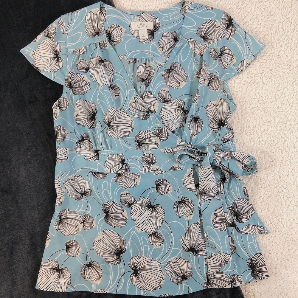 Ann Taylor Loft Chiffon Wrap Shirt in Blue & White